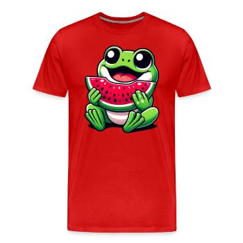 Frog Watermelon Fruity Funny - Men's Premium Organic T-Shirt - red - Front - Damien (186cm)
