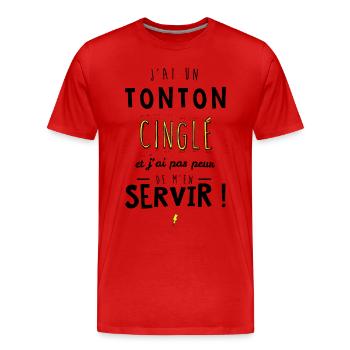 J'ai un tonton cinglé et je peux m'en servir - T-shirt bio Premium Homme - rouge - Devant - Damien (186cm)
