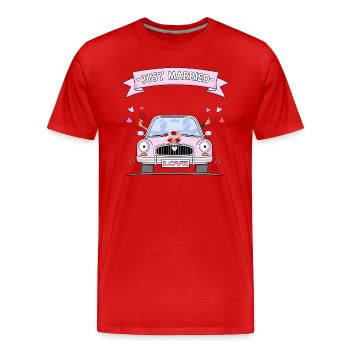 Just Married Wedding Car Pink - Men's Premium Organic T-Shirt - red - Front - Damien (186cm)