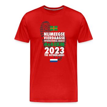 2023 Nijmegen Viertagemärsche 4 x 40km - Männer Premium Bio T-Shirt - Rot - Vorne - Damien (186cm)