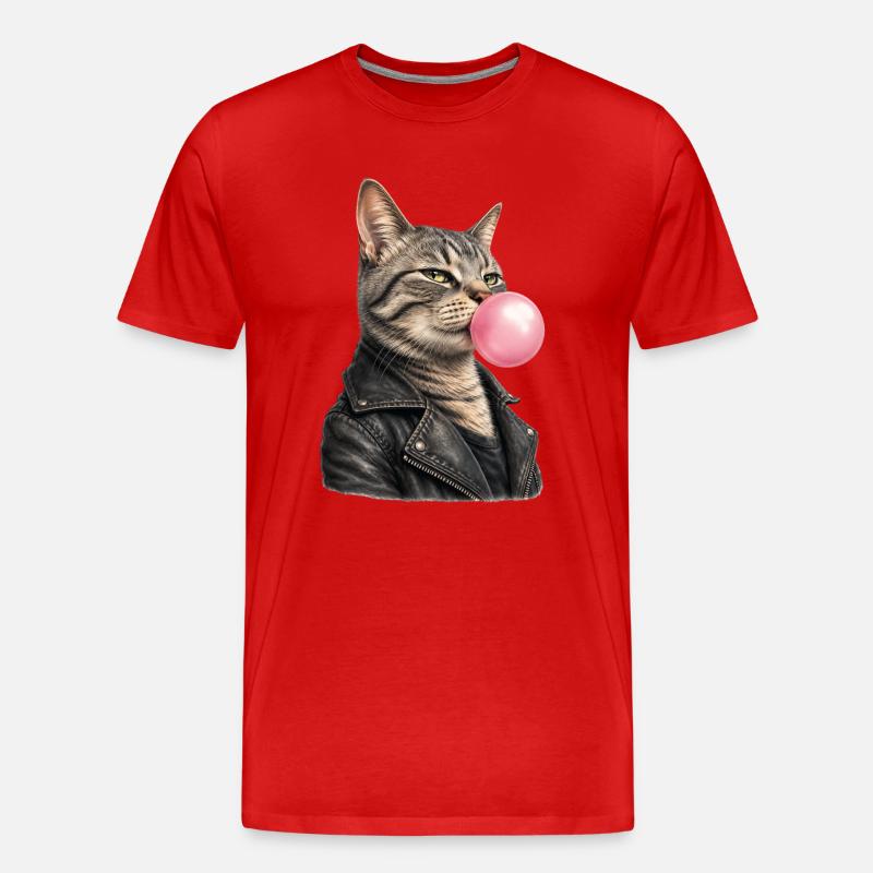 Coole Katze mit Lederjacke - Männer Premium Bio T-Shirt - Rot