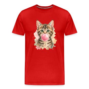 Chat avec une bulle rose - T-shirt bio Premium Homme - rouge - Devant - Damien (186cm)