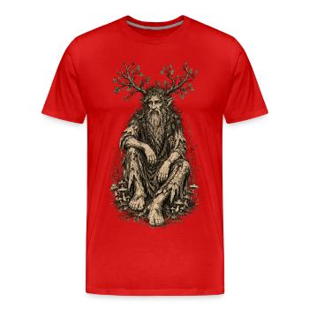 Sitzende Leshy - Männer Premium Bio T-Shirt - Rot - Vorne - Damien (186cm)