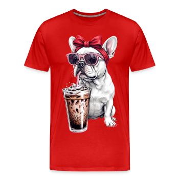 Bouledogue français avec lunettes de soleil - T-shirt bio Premium Homme - rouge - Devant - Damien (186cm)