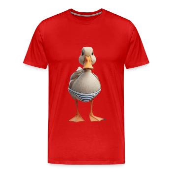 Canard nageur rayé - T-shirt bio Premium Homme - rouge - Devant - Damien (186cm)