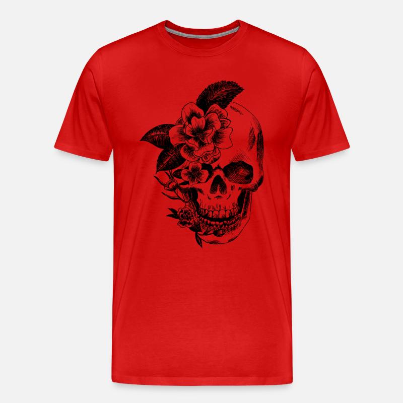 Kran und Blumen - Männer Premium Bio T-Shirt - Rot