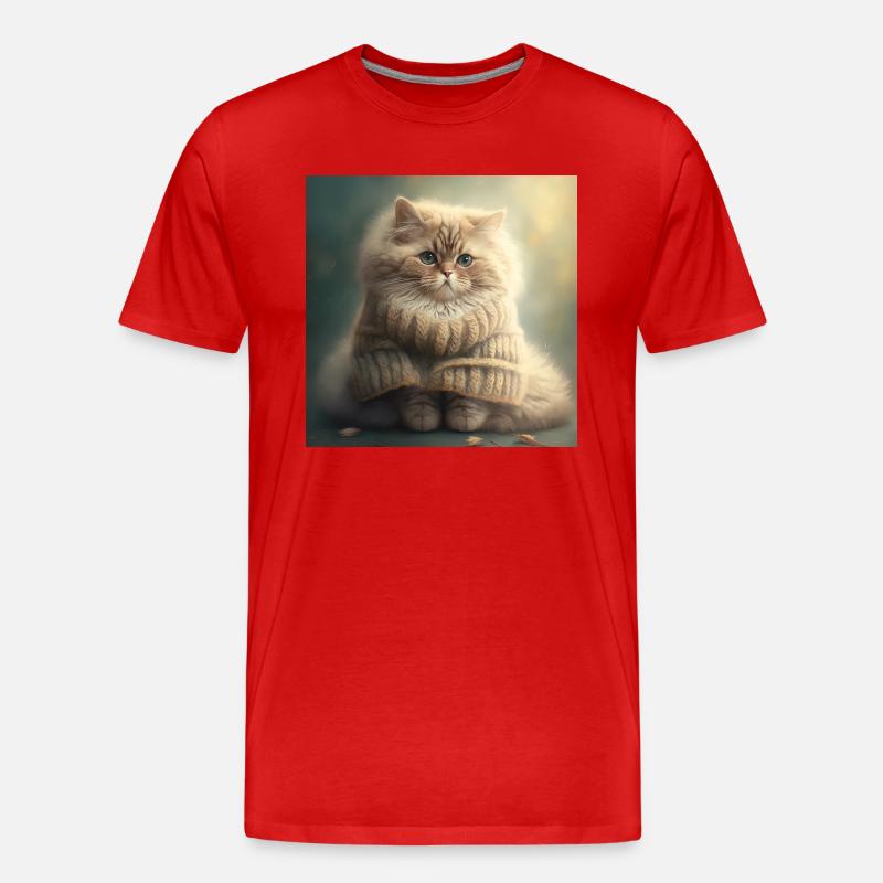 Katze Strick Pullover Süß Lusitg - Männer Premium Bio T-Shirt - Rot