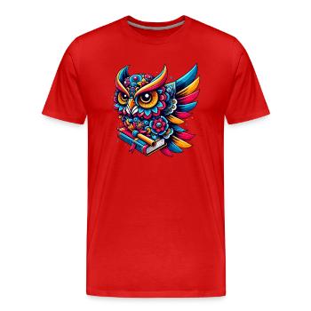 HIBOU TOTEM SAGESSE CONNAISSANCE OISEAU NUIT FORÊT NATURE - T-shirt bio Premium Homme - rouge - Devant - Damien (186cm)