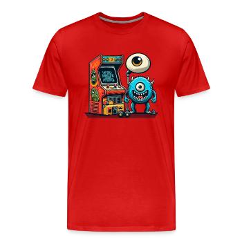 ARCADE SPIELAUTOMAT CASINO JOYSTICK MONSTER CRAZY - Männer Premium Bio T-Shirt - Rot - Vorne - Damien (186cm)