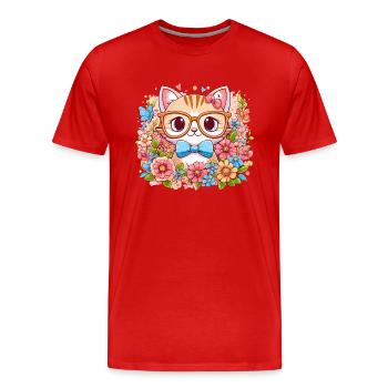 CHAT, CHATON, CHATON, ANIMAL DE COMPAGNIE, FLEUR, PRAIRIE, PRINTEMPS - T-shirt bio Premium Homme - rouge - Devant - Damien (186cm)