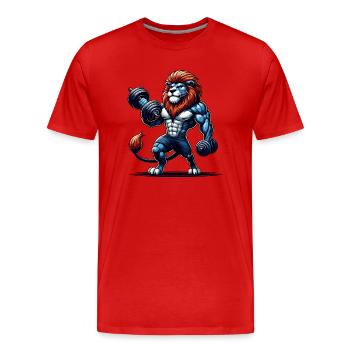 KRÄFTIGER LÖWE POWER MUSKELAUFBAU GEWICHTHEBEN GYM - Männer Premium Bio T-Shirt - Rot - Vorne - Damien (186cm)