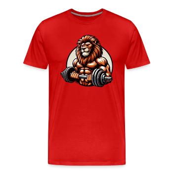 KRÄFTIGER LÖWE POWER MUSKELAUFBAU GEWICHTHEBEN GYM - Männer Premium Bio T-Shirt - Rot - Vorne - Damien (186cm)