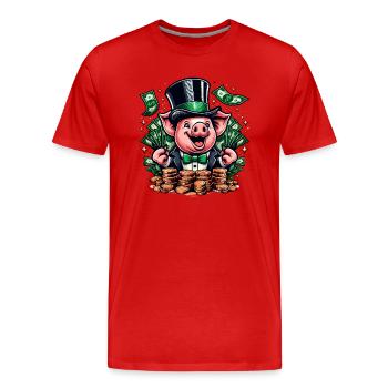 COCHON CHANCEUX JACKPOT ARGENT RICHE PROSPÉRITÉ VERT - T-shirt bio Premium Homme - rouge - Devant - Damien (186cm)