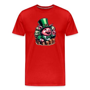 COCHON CHANCEUX JACKPOT ARGENT RICHE PROSPÉRITÉ VERT - T-shirt bio Premium Homme - rouge - Devant - Damien (186cm)