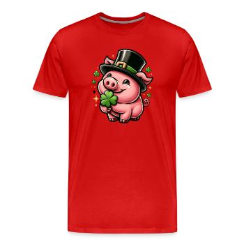 GLÜCKSSCHWEIN KLEEBLATT ZYLINDER GLÜCK WOHLSTAND - Männer Premium Bio T-Shirt - Rot - Vorne - Damien (186cm)