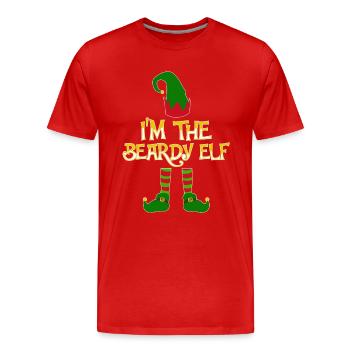 Beardy Elf - bearded secret Santa Christmas - Men's Premium Organic T-Shirt - red - Front - Damien (186cm)