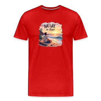 La nature est ma thérapie - Vacances à la mer - T-shirt bio Premium Homme - rouge - Devant - Damien (186cm)