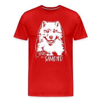 Aimé par un chien Samoyède Dicton de chien Samoyède - T-shirt bio Premium Homme - rouge - Devant - Damien (186cm)