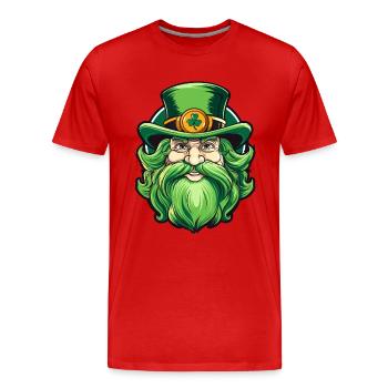 Leprechaun de la Saint-Patrick avec chapeau haut de forme - T-shirt bio Premium Homme - rouge - Devant - Damien (186cm)