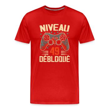 1975 49th Anniversary Gifts, 49 Year Adventure - Men's Premium Organic T-Shirt - red - Front - Damien (186cm)