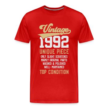 VINTAGE 1992 UNIQUE PIECE 34. GEBURTSTAG - Männer Premium Bio T-Shirt - Rot - Vorne - Damien (186cm)