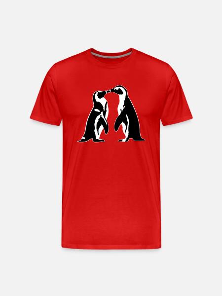 Verliebte Pinguine - Männer Premium Bio T-Shirt - Rot