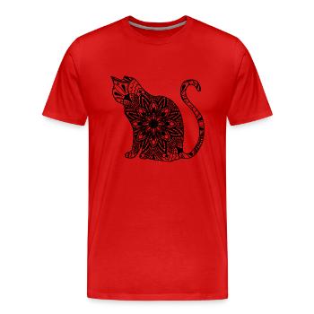 Cat Meditation Mandala Spiritual henna yoga - Men's Premium Organic T-Shirt - red - Front - Damien (186cm)