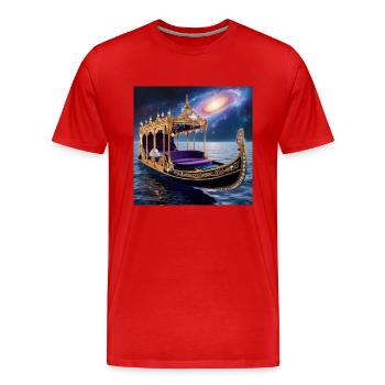 Kosmos-Gondel – Dein Abenteuer im Sternenmeer - Männer Premium Bio T-Shirt - Rot - Vorne - Damien (186cm)