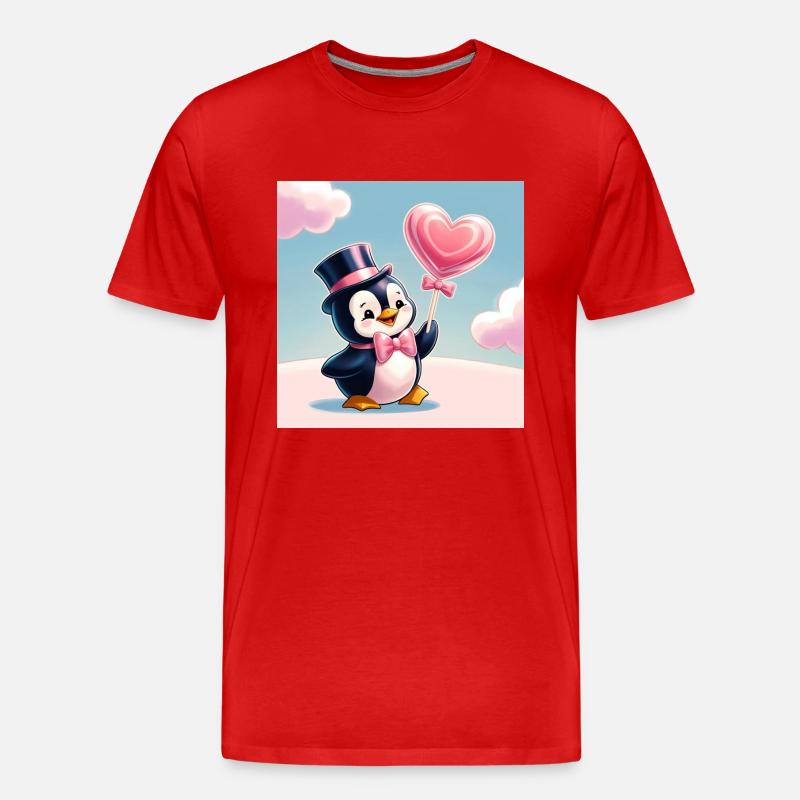 Pinguin mit Herz - Männer Premium Bio T-Shirt - Rot