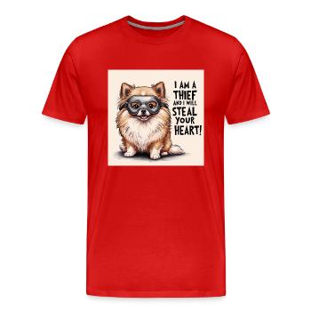 Chien de Poméranie « Je suis un voleur » - T-shirt bio Premium Homme - rouge - Devant - Damien (186cm)
