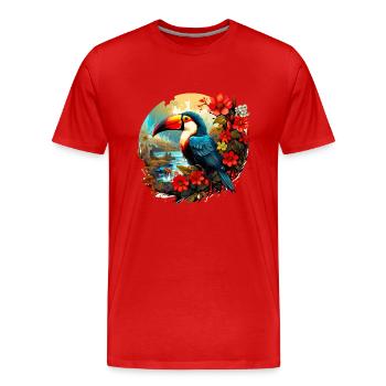 Toucan with flowers by the lake - Men's Premium Organic T-Shirt - red - Front - Damien (186cm)