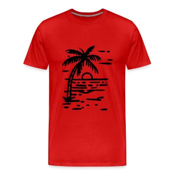 Palm Tree Beach Sunset - Men's Premium Organic T-Shirt - red - Front - Damien (186cm)