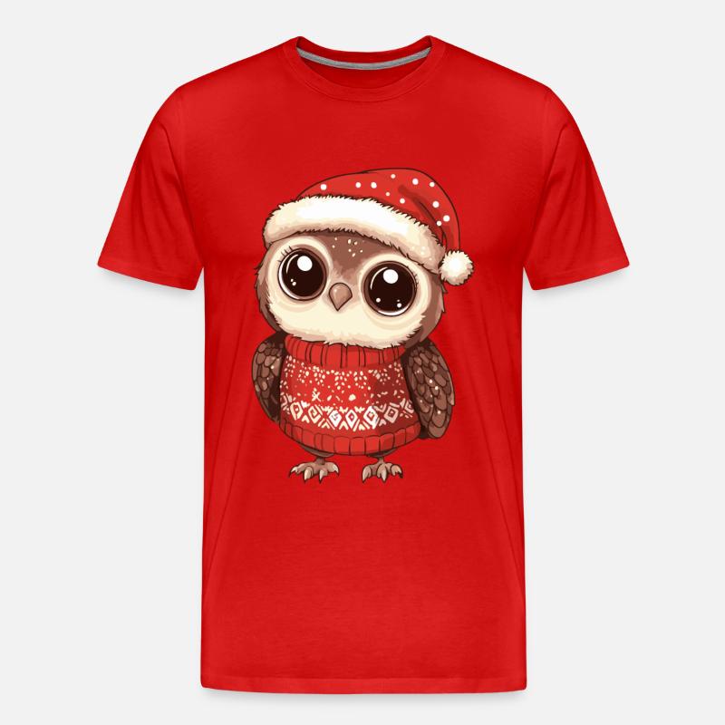 Eule Weihnachten Comic - Männer Premium Bio T-Shirt - Rot