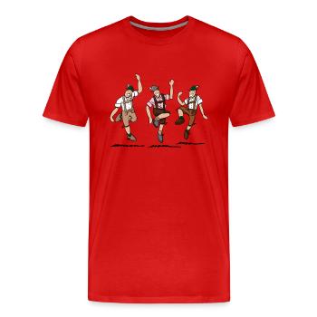 Bayrische Schuhplattler in Lederhosen - Männer Premium Bio T-Shirt - Rot - Vorne - Damien (186cm)