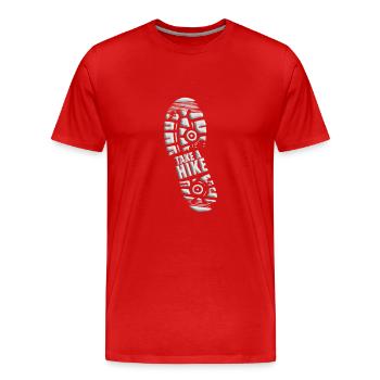 TAKE A HIKE - WANDERN - BERGSTEIGEN - SCHUHABDRUCK - Männer Premium Bio T-Shirt - Rot - Vorne - Damien (186cm)