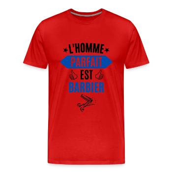 L'homme parfait est barbier - T-shirt bio Premium Homme - rouge - Devant - Damien (186cm)