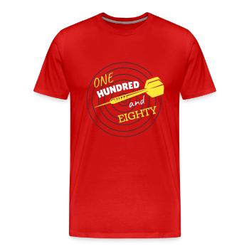 Darts Sports | Double Out 180 Dartliga Bullseye 501 - Men's Premium Organic T-Shirt - red - Front - Damien (186cm)