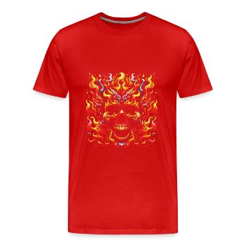 Skull mit Flammen brennender Skull - Männer Premium Bio T-Shirt - Rot - Vorne - Damien (186cm)