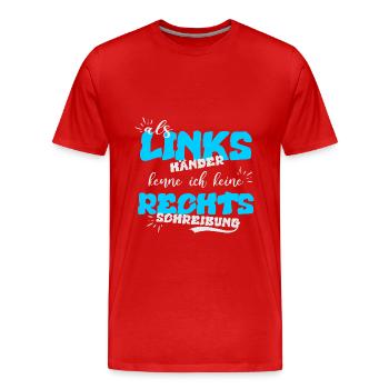 Left-handed, Spelling - Men's Premium Organic T-Shirt - red - Front - Damien (186cm)