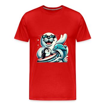 Funny animals: seal, dolphin and penguin - Men's Premium Organic T-Shirt - red - Front - Damien (186cm)