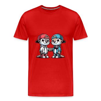 Deux copains loutres mignons copains pour toujours - T-shirt bio Premium Homme - rouge - Devant - Damien (186cm)