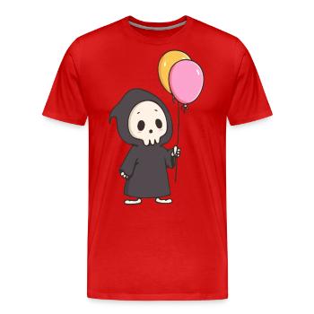Mignon Faucheur avec des ballons - Design d’humour noir - T-shirt bio Premium Homme - rouge - Devant - Damien (186cm)