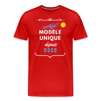 certifié modèle unique depuis 2005 - T-shirt bio Premium Homme - rouge - Devant - Damien (186cm)
