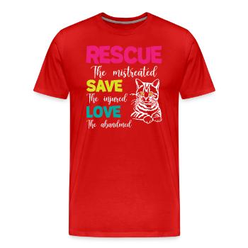 Sauver sauver les chats d’amour - T-shirt bio Premium Homme - rouge - Devant - Damien (186cm)