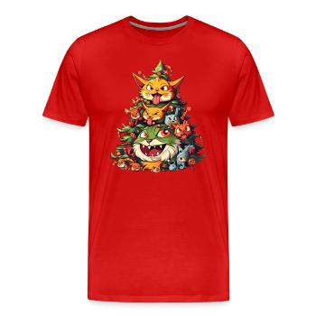 Noël rencontre Halloween: les chats avec - T-shirt bio Premium Homme - rouge - Devant - Damien (186cm)