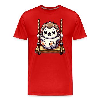 Mignon hérisson balançoires dessin animé aire de jeux amusant - T-shirt bio Premium Homme - rouge - Devant - Damien (186cm)