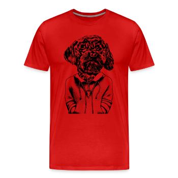 Jeune chien maltais au regard fidèle en sweat à capuche. - T-shirt bio Premium Homme - rouge - Devant - Damien (186cm)