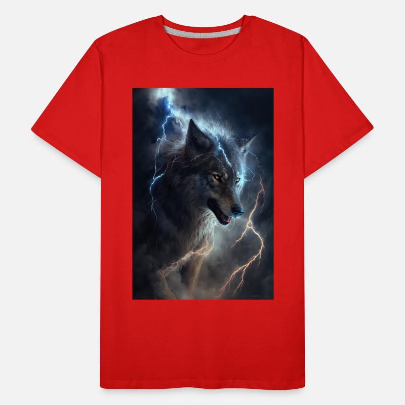 Wolf Blitz Donner Epic Cool Episch Wölfe Männer Premium Bio T-Shirt