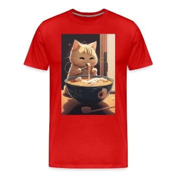 Cat Japonais Ramen Otaku Anime - T-shirt bio Premium Homme - rouge - Devant - Damien (186cm)