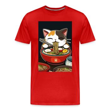 Cat Japonais Ramen Otaku Anime - T-shirt bio Premium Homme - rouge - Devant - Damien (186cm)